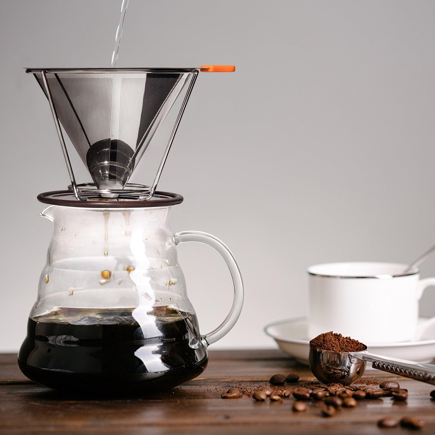 E Prance Reusable Pour Over Coffee Filter Cone Coffee Dripper Paperless Permanent 18 8 304 Stainless Steel Double Mesh Pour Over Coffee Maker With Separate Stand For 1 4 Cups Amazon Co Uk Kitchen Home