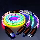 66W 3 in 1 LED Light Up Charging Cable,RGB Flowing LED Light Up Glowing Fast Charging Cord Fruit/Type C/Micro USB Cable for Phone,Samsung Galaxy,Huawei,Android,Sony Xperia Smartphones(4FT)