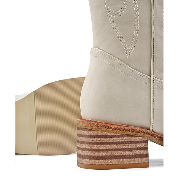 VBDB WHITE COWBOY BOOTS FOR WOMEN WIDE CALF COWGIRL KNEE HIGH WESTRN BOOTS – WITH SIDE EMBROIDERED SLIP ON SQUARE TOE CHUNKY HEEL RETRO CLASSIC TALL BOOT PULL ON FOR LADIES FALL WINTER SIZE 8