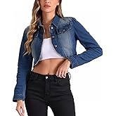 MINTLIMIT Women's Croppe Denim Jacket Long Sleeve Basic Button Down Short Jean Jacket