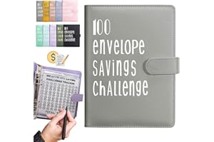 Qiddo 100 Envelopes Challenge Binder: A5 Money Saving Budget Binder with Cash Envelopes- Money Saving Binder Savings Challenges Book to Save $5,050(Gray)