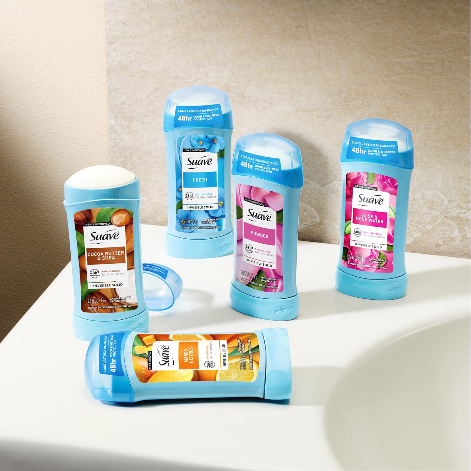 Suave Antiperspirant Deodorant for Women Variety 4-Pack – Powder, Tropical Paradise, Coconut Kiss, Sweet Pea & Violet, Anti-Staining Invisible Solid, Talc-Free, 1.2 Oz Ea