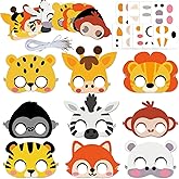 Lonfliness 36 Set Jungle Animal Masks Crafts for Kids Safari Birthday Face Mask Paper Art Craft Kit DIY Zoo Stickers Gift Masquerade Birthday Dress-Up Party Favors Classroom School Supplies