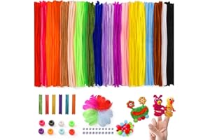 356 PCS Pipe Cleaners Craft Kit, Craft Supplies 20 Assorted Colored Chenille Stems with Craft Sticks, Pom Poms, Feathers, Pon