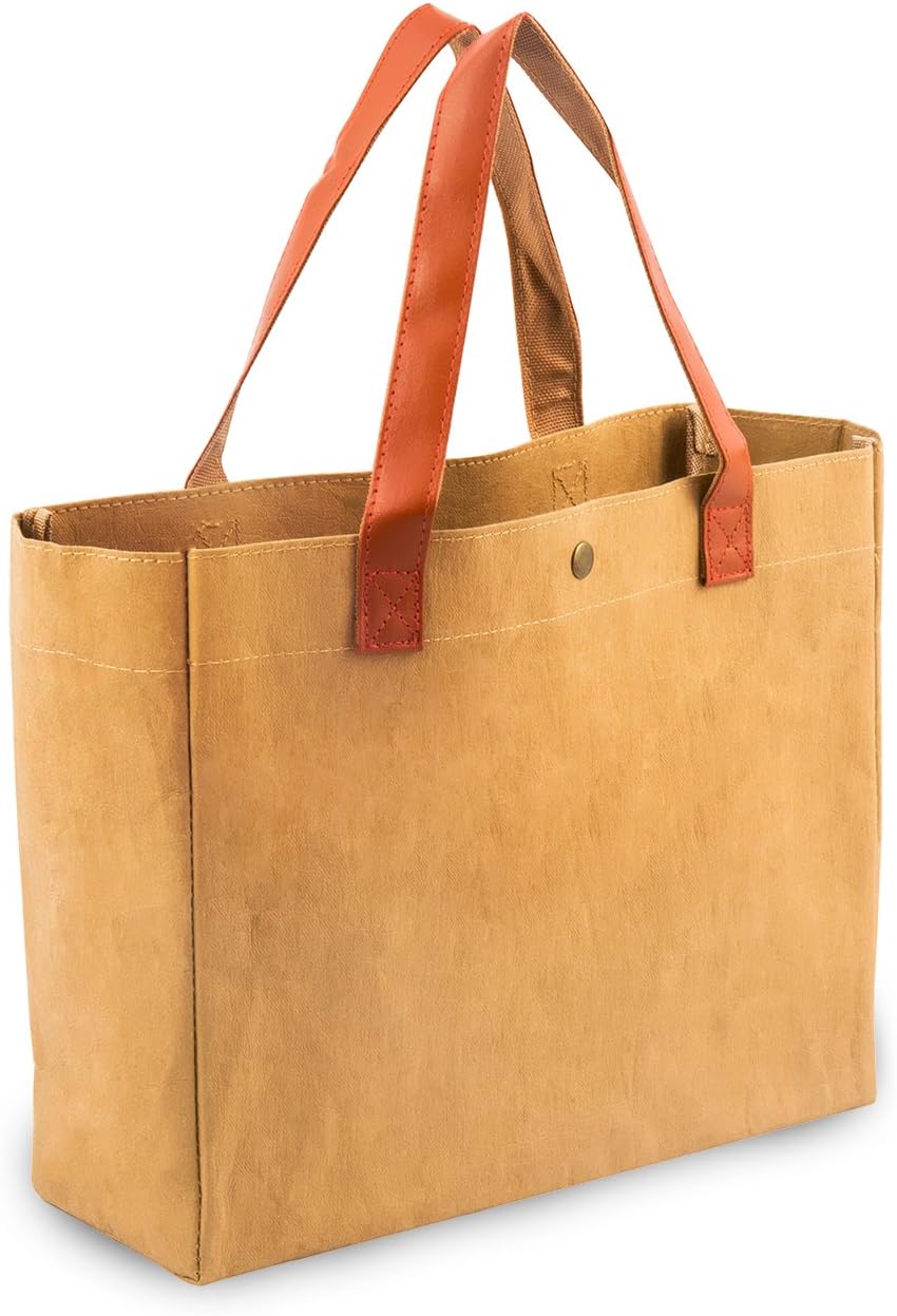 Anti-tear Brown File Bag,Kraft Paper Bags, Waterproof Grocery Bag with Snap Closure, Vintage Style Heavy Duty Environmental Protection Bag