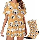 Jaydouble Custom Short Pajamas Set with Face Photo Women‘s Sleepwear Tee Personalized PJ Short Loungewear Set fot Her