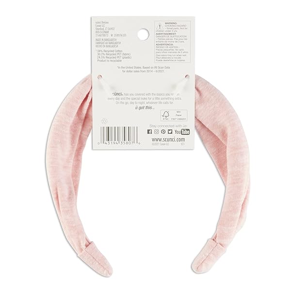 SCUNCI I AM RECYCLED PLANET EARTH-FRIENDLY SOFT KNOT HEADBAND, PINK, 1-PIECE