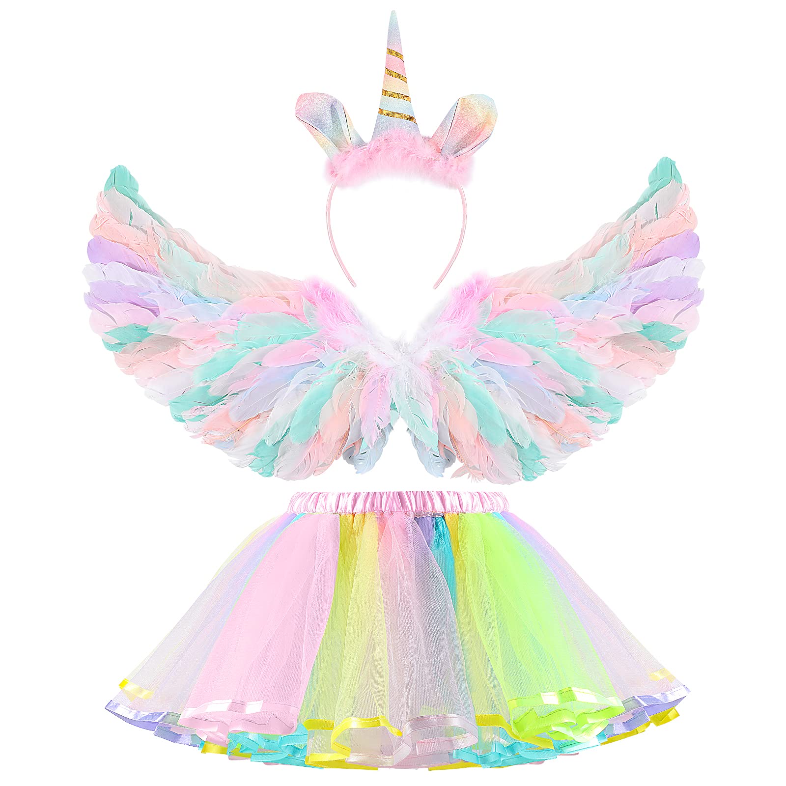Hifot Unicorn Costume Kids Tutu Skirt for Girls with Unicorn Wings Unicorn Headband Unicorn Dress for Birthday Outfit Halloween