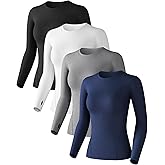 Women's Compression Shirt Long Sleeve Athletic Workout Tops Sun Protection Undershirt for Gym Yoga Running
