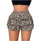 BEAUDRM Women's Leopard Mini Shorts Y2k Cheetah Elastic Waist Layered Ruffle Shorts