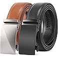 SENDEFN 2 Pack Ratchet Belt Men, Men Leather Belts in Gift Set Box for Dress Casual, Size Adjustable Trim to Fit
