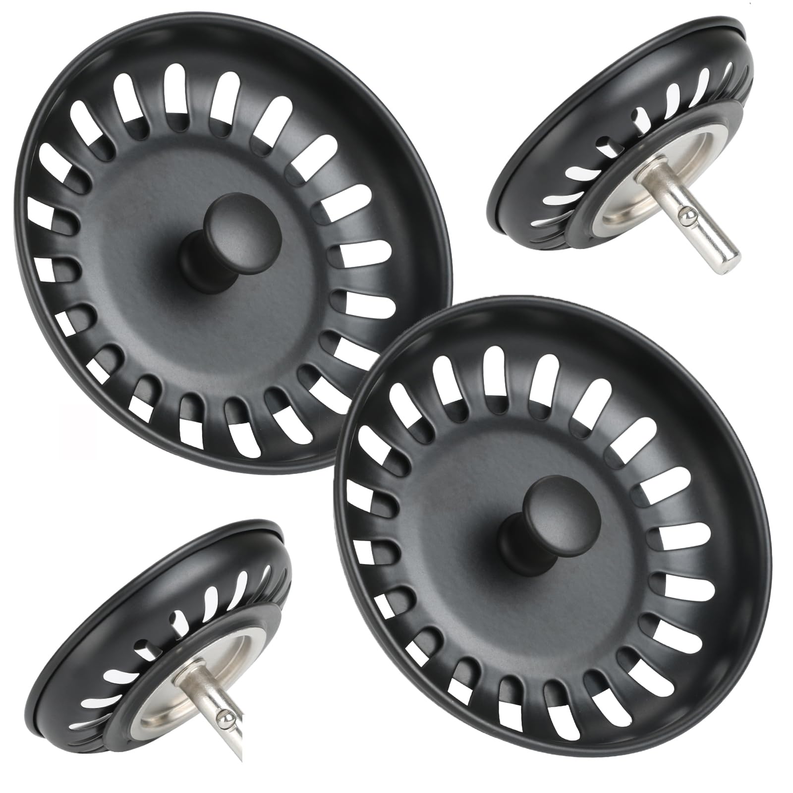 Universal Bathroom Sink Plug, 2Pack Stainless Steel Push Style Plug for Sink, Sink Plug Strainer, Plug for Bathroom Sink Hair Catcher for Bathtub Shower (Diameter 78mm) (Black)