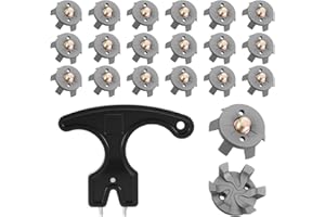 TEAAHA 21PCS Silver Grey Golf Spikes Set Includes 20PCS Soft Golf Shoe Spikes Replacement and Black Cleats Spanner, Metal Thread Screw 6mm Dia Golfs Cleats Tool for Lawn Cricket Shoe Player Lover