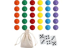 Large Size18MM 30 Wahoo Board Game Replacement Marbles 5 Each of 6 Colors 6 Dice and a Play Bag for Aggravation Wahoo Board G
