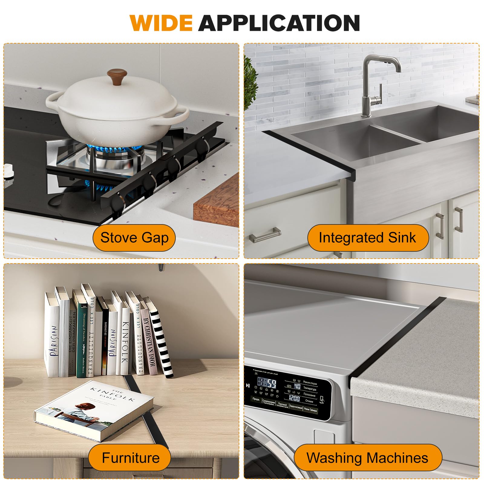 Stove Gap Covers - 304 Stainless Steel Oven Side Gap Filler, 2 Pack Stove Gap Filler Retractable Length 13.8