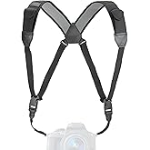 USA Gear DSLR Camera Strap Chest Harness with Quick Release Buckles, Black Neoprene Pattern and Accessory Pockets - Compatible with Canon, Nikon, Sony and More Point and Shoot and Mirrorless Cameras
