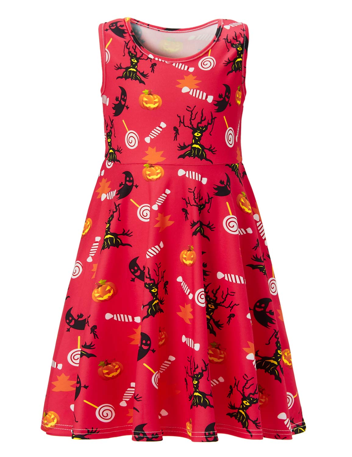 Kids Daughter Outfit Street Lollipop Swing Dress for Preschooler Girl 6-7t Simple Witch Cedar Print Rose red (Candy,6-7 T)