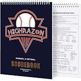 HIGHRAZON Baseball Softball Scorebook, 35 Games, 8.5" x 11" | 9 Innings, Large Print, Score Keeping Book for Stats, with Stickers, For Scorekeeper, Coach, Family