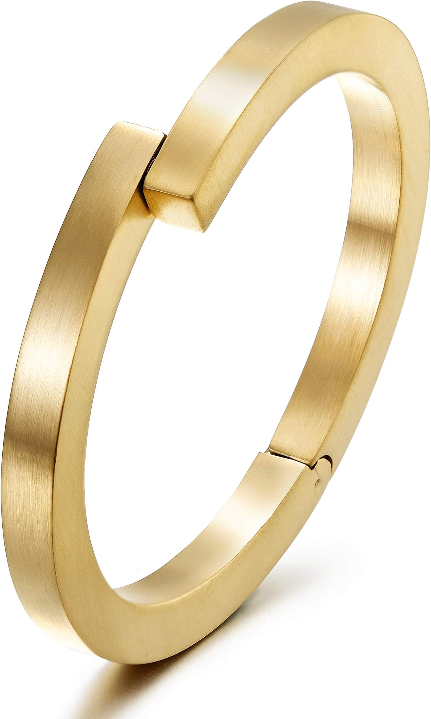 WISTIC Black Bracelet with Stainless Steel Bangle Cuff and Magnetic-Clasp Plain Polished for Men Boy (Gold for Women)