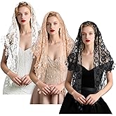 3 Pcs Mantilla Catholic Chapel Veils, Triangle Veil Cathedral Head Covering Triangle Lace Tulle Scarf Covering for Women Girls Church Headband Floral Headwrap Latin Mass Veils for Wedding Bridesmaid