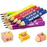 Short Jumbo Pencils for Kids, Preschoolers, Kindergarten, Toddlers &amp; Beginners - 12 Fat #2 Pencils With Triangle Grip, 1 Sharpener &amp; Eraser (Color DIY)
