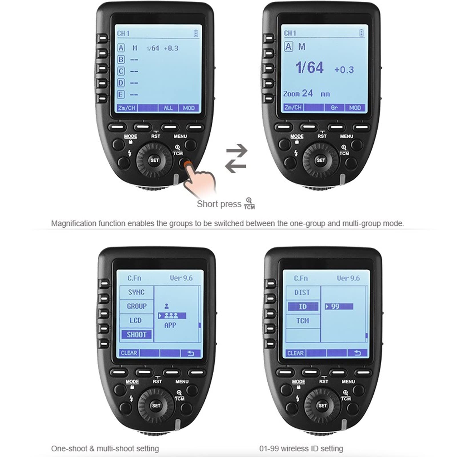 Godox Xpro-F Wireless Flash Trigger Transmitter for Fuji Fujifilm 1/8000s HSS TTL-Convert-Manual Function Large Screen Slanted Design 5 Dedicated Group Buttons 11 Customizable Functions w/Color Filter