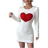 Floerns Women's Heart Sweater Dress Crewneck Knitted Fall Bodycon Mini Dresses