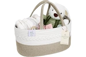 KiddyCare Baby Diaper Caddy Organizer, Cotton Nursery Baby Gift Basket with Handle Lid Baby Caddy Organizer, Portable Baby Basket Diapers & Wipes, Basket for Moms, Wheat Field - Large