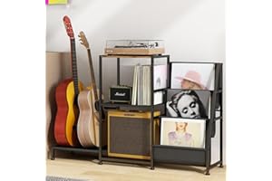 Wisdom Star Guitar Stand for Multiple Guitars with Amp Shelf and Table, 3-layer Vinyl Record Storage Rack, Display Rack for Music Room