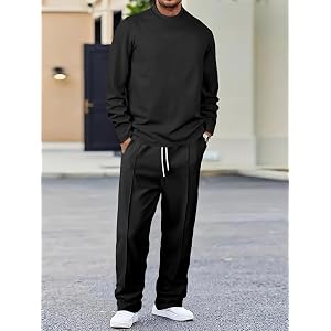 Men's 2pcs Solid Color Waffle Casual Set, Casual Sweatshirt Sport Suit Sets with Pockets for Daily Wear