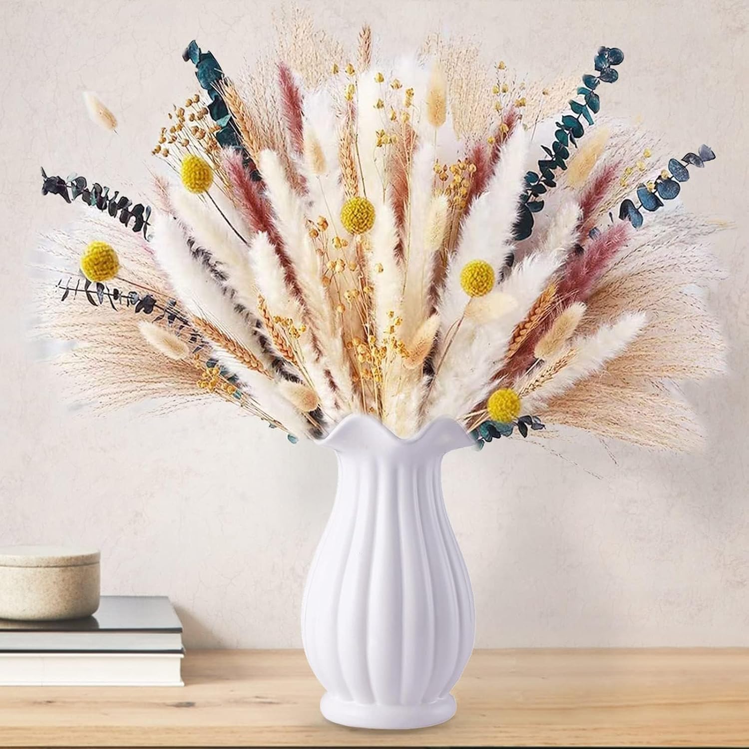 Dried & Preserved Flora - 115pcs Dried Pampas Grass - Natural Pompas Grass Boho Dried Flowers Bouquet , DIY Short Pampas Grass Artistic Home Decor for Wedding Floral Arrangements and Bedroom