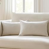 Meekio Set of 2 Ivory Pillow Covers 12 x 20 Inch Farmhouse Boho Decorative Throw Pillow Covers Linen Cushion Covers for Sofa Couch Décor