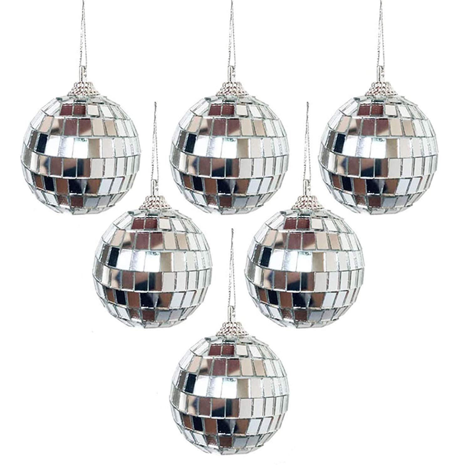 6 Pieces Mirror Disco Ball, 2 Inches Silver Hanging Ball for Party, Birthdays, Weddings, Home Decorations, Christmas tree and Music Festivals Decoration