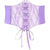 WHIPPY Women Lace-up Corset Waist Belt Transparent PVC Lace Crochet Petal Elastic Wide Belt for Dress