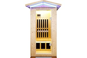 OUTEXER Outdoor Sauna Wooden Far Infrared Saunas Spa 1300W Low-EMF Dry Sauna Room for One Person Finland Spruce Wood