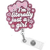 ZyvSyldrin I'm Literally Just a Girl Funny Badge Reel Retractable for Nurse Doctor Nursing Student Medical Workers, Cute Pink ID Work Name Tag Badge Holder with Alligator Clip