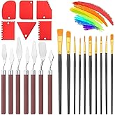 EEEKit 23 PCS Palette Knife Set, Stainless Steel Spatula Pallet Knife with Art Paint Brush, Plastic Scraper for Oil Canvas, W