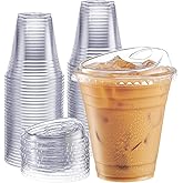 GUSTO Clear Plastic Cups with Lids [12 oz - 100 Count] - Disposable Iced Coffee Drink Cups with Strawless Sip Lids for Smoothies, Juices, and More - (Formerly Comfy Package)