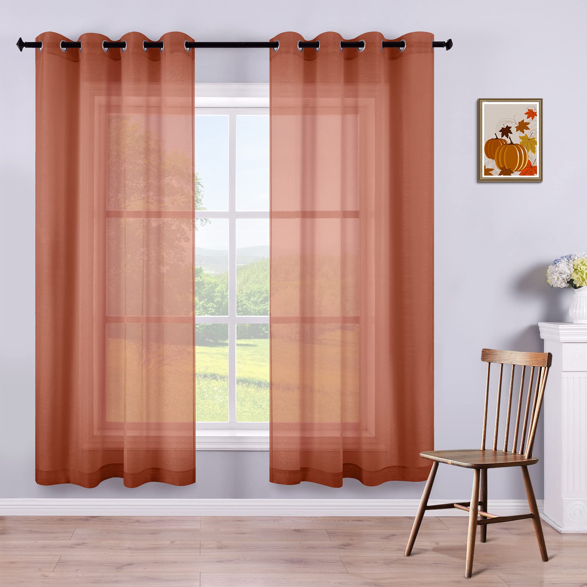 KOUFALL Rust Curtains 72 Inch Length for Living Room 2 Panels Sets Window Sheer Curtain Panels for Bedroom 52x72 Inches Long Terracotta