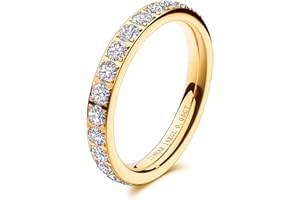 JINEAR 3mm Wedding Bands for Women Eternity Ring 18K Gold Plated Cubic Zirconia Engagement Rings Stackable Anniversary Promise Statement Ring Gift for Her Size 5 to 10