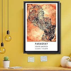 Paraguay Map Poster, South America Map Art