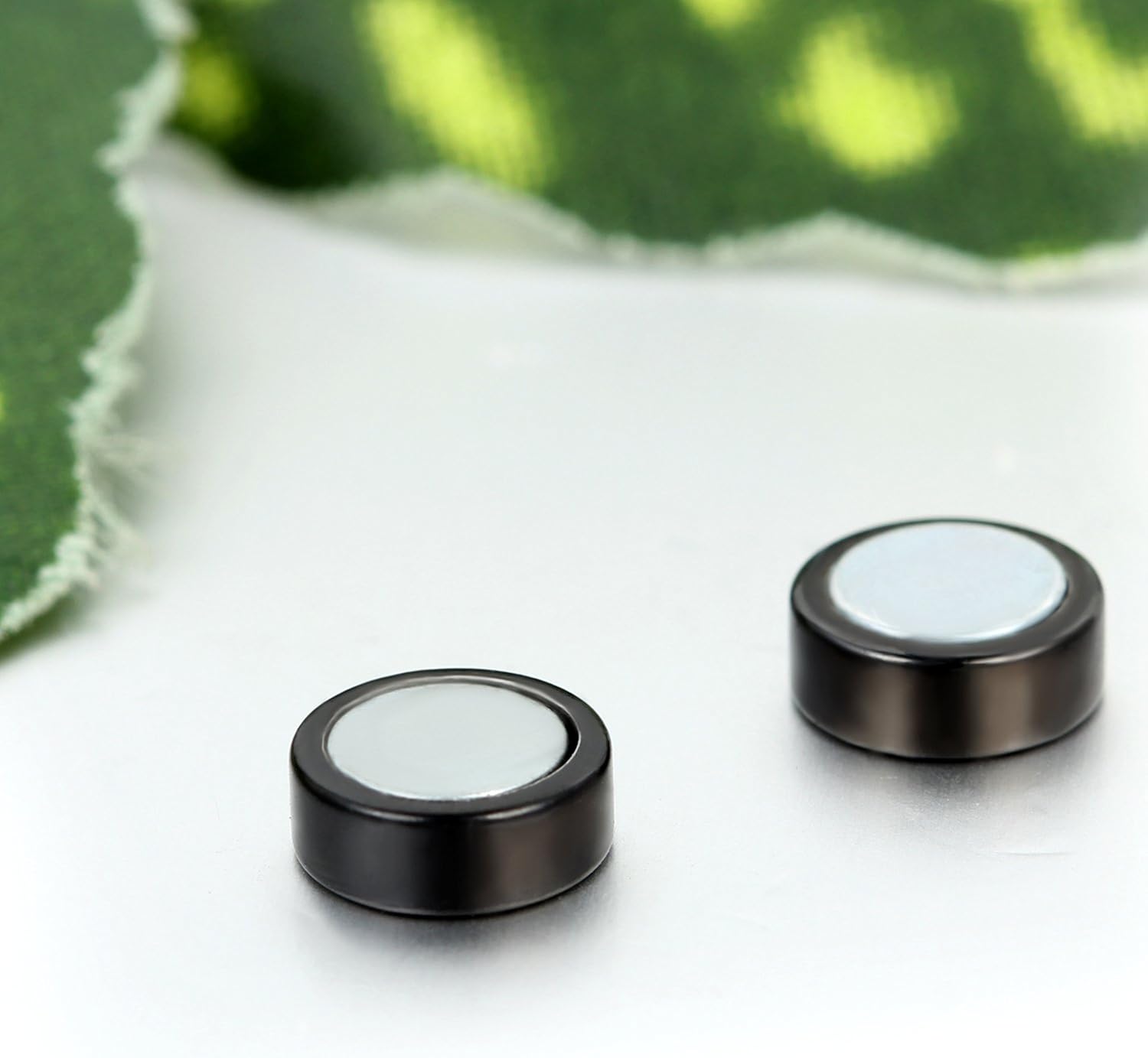 JewelryWe 2pcs Magnetic Black Circle Stud Earrings for Men Women Stainless Steel Non-piercing Clip on Cheater Fake Ear Gauges - 8mm - Image 4