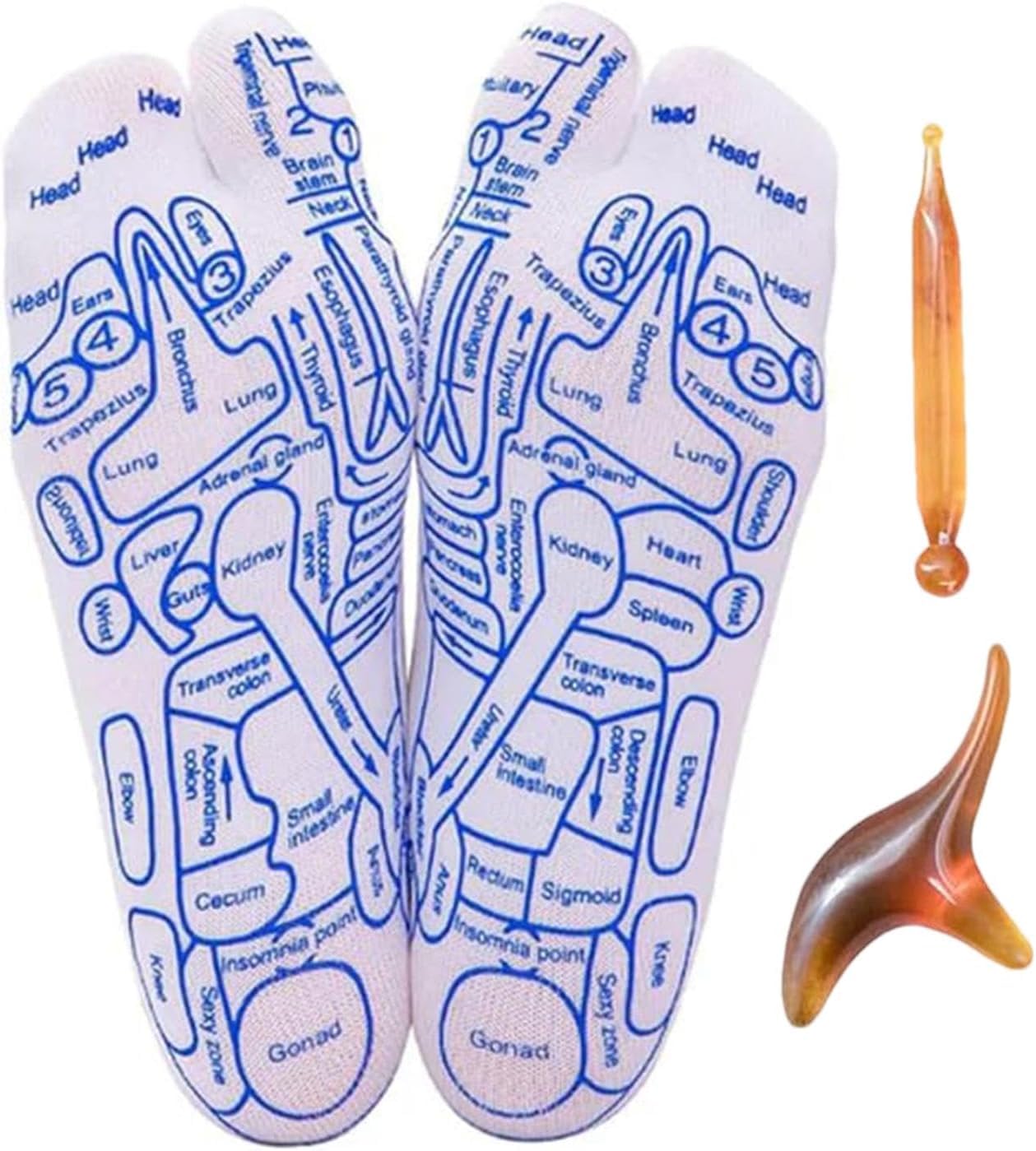 1 Pair Reflexology Socks, Massage Socks Cotton Acupressure Socks, Marked Massage Socks with Massage Stick, Massage Reflection Area Schematic Socks Foot Reflexology for Women and Men (Men 40-45)
