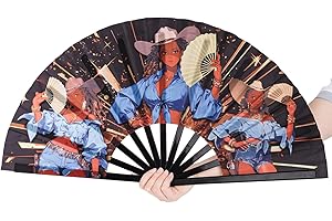 13in/34 cm Large Line Dance Fan, Popping Folding Clacking Hand Fan for Line Dancing Cosplay Dancer Parties Festivals Rave Hom