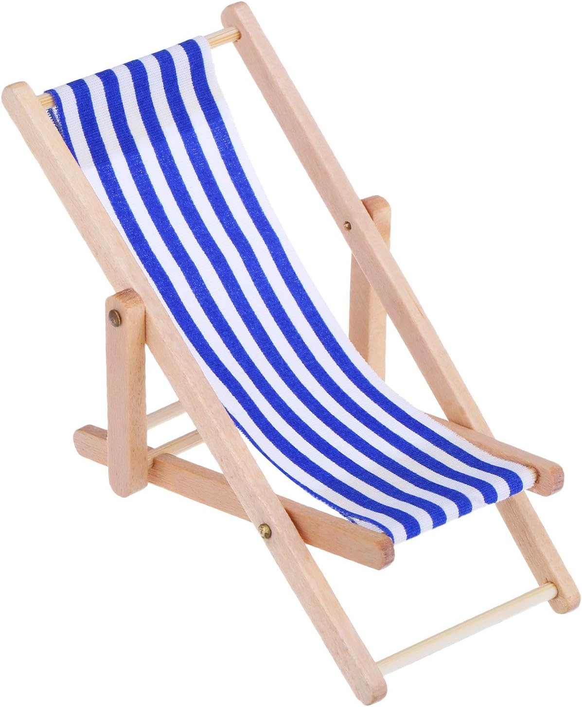 2 Pieces 1:12 Miniature Deck Chair, Mini Foldable Wooden Beach Chair - Image 4