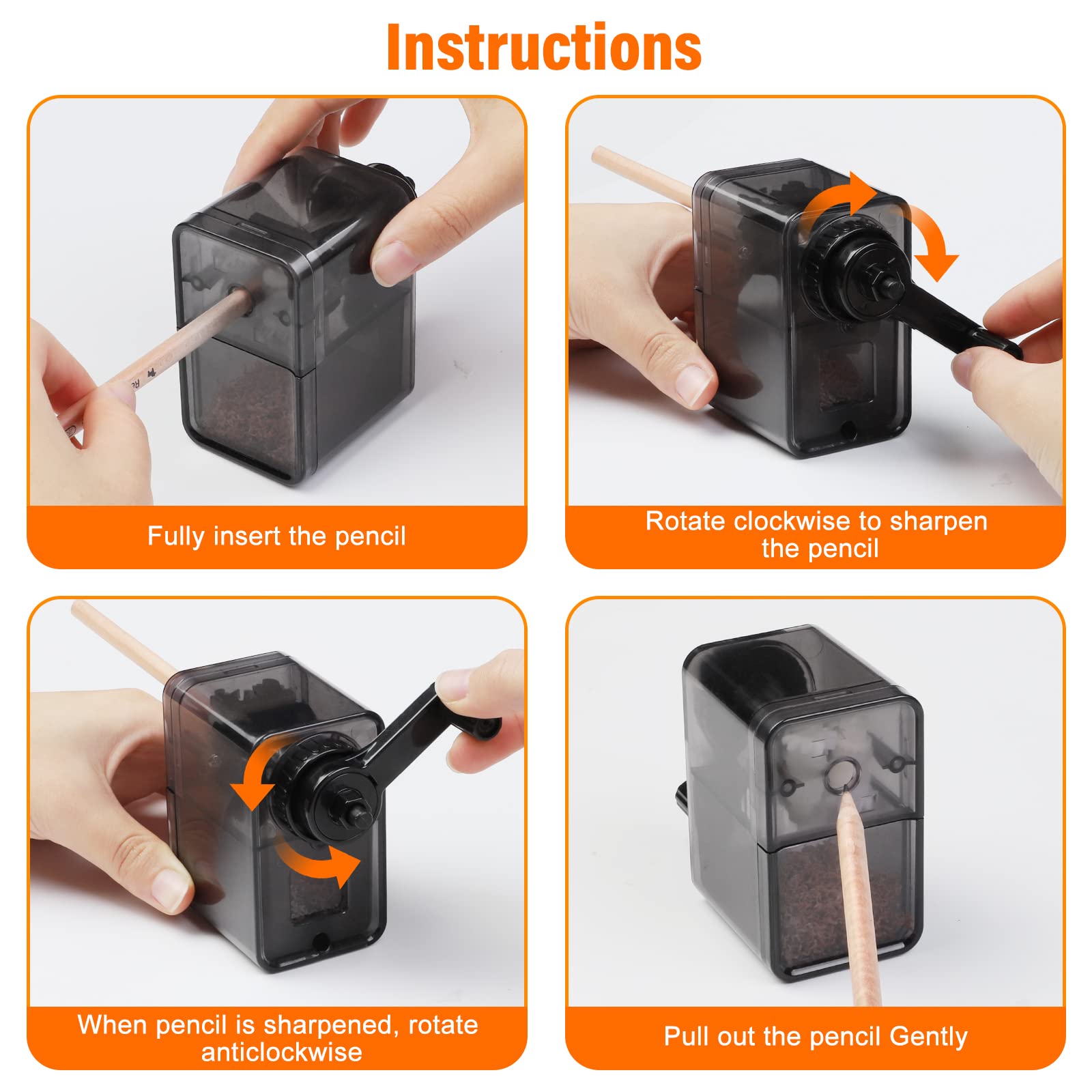 Pencil Sharpener Black, Manual Pencil Sharpener with Stronger Helical Blade to Fast Sharpen for Kids, School, Classroom, Home, Artists, Ideal for No.2/Colored/Art Pencils