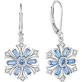 FJ Snowflake Earrings 925 Sterling Silver Aquamarine Dangle Drop Earrings Winter Frozen Christmas Jewelry for Women