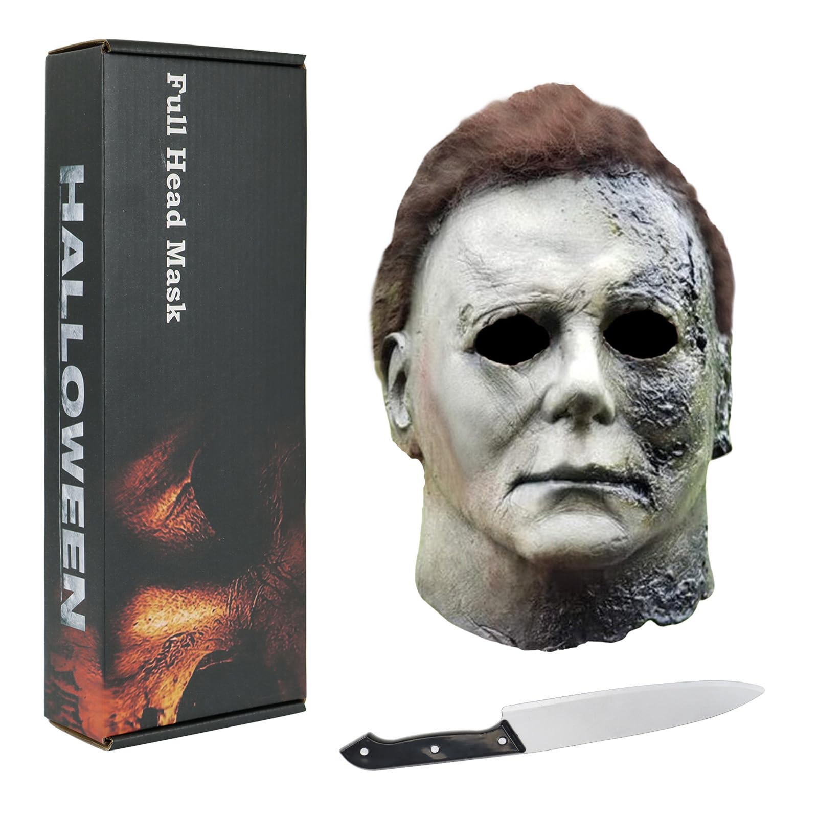Xambop Michael Myers Mask for Adults 2021 Halloween Creepy Scary Black Halloween Mask with Knife.