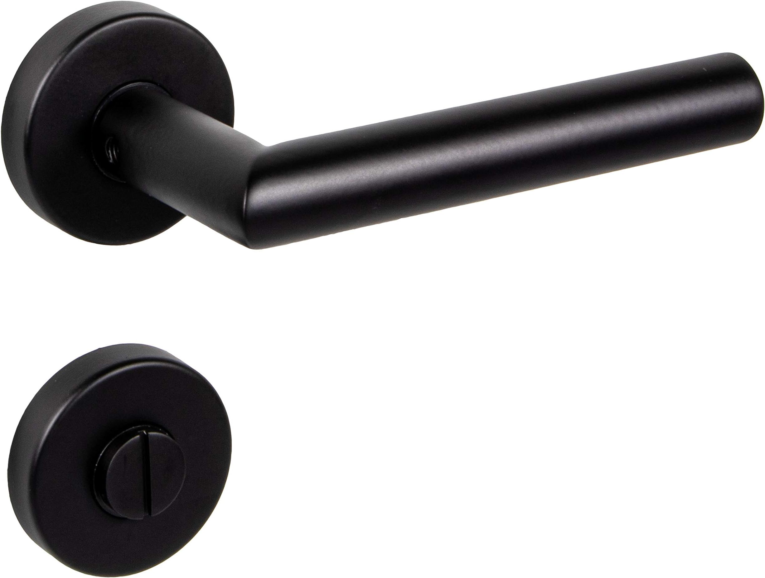Gedotec Chapo - Stainless Steel Door Handle and Knob Set - Black Stainless Steel Spring Handles and Knobs for External and Internal Use - WC Bathroom Bolt Lock - for Door Sizes 35-47 mm Thickness