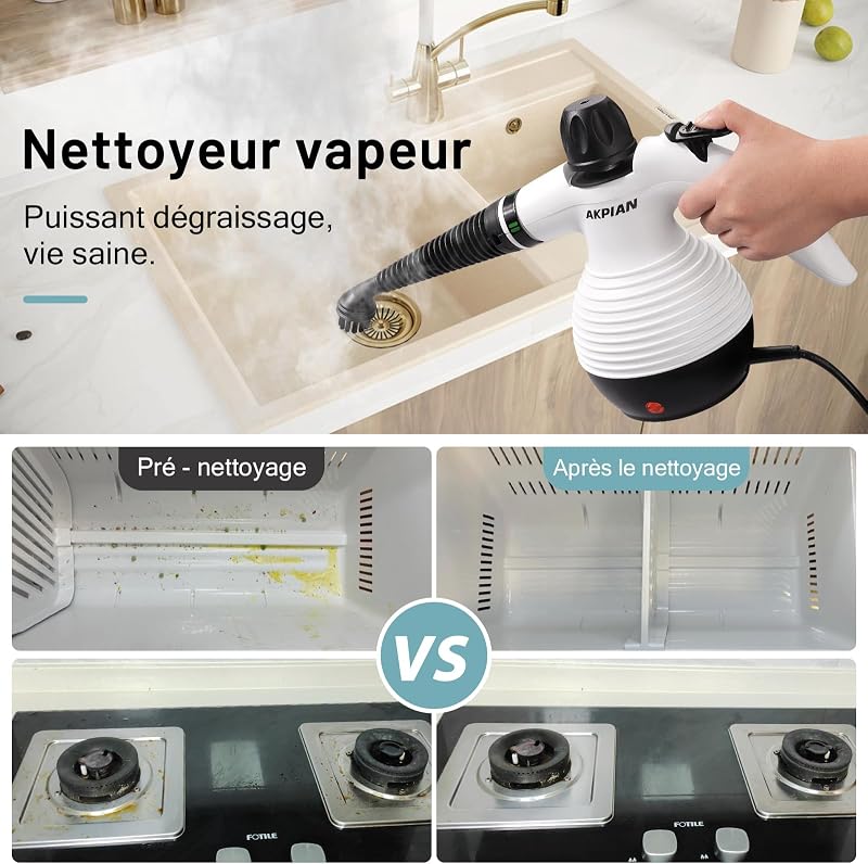 Nettoyeur Vapeur Portatif, Nettoyeur à Vapeur avec 10 Accessoires